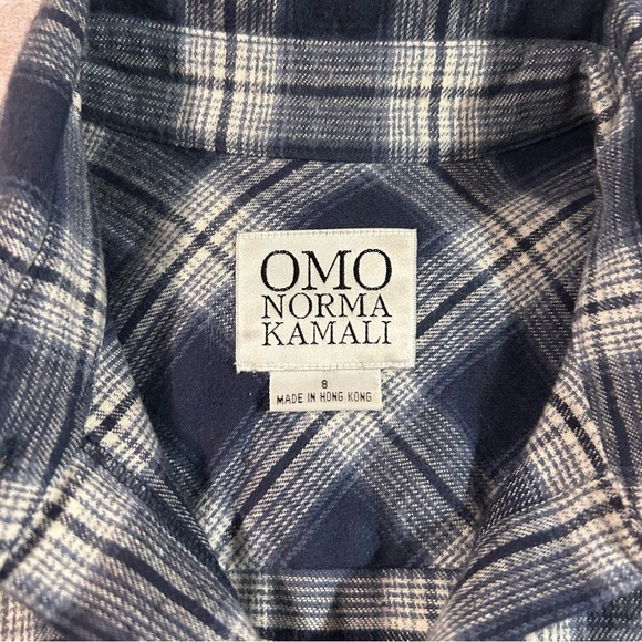 OMO Norma Kamali ~Blue Plaid Cotton Flannel Vintage 80s Belted Shirtdress size 8 - Picture 2 of 16